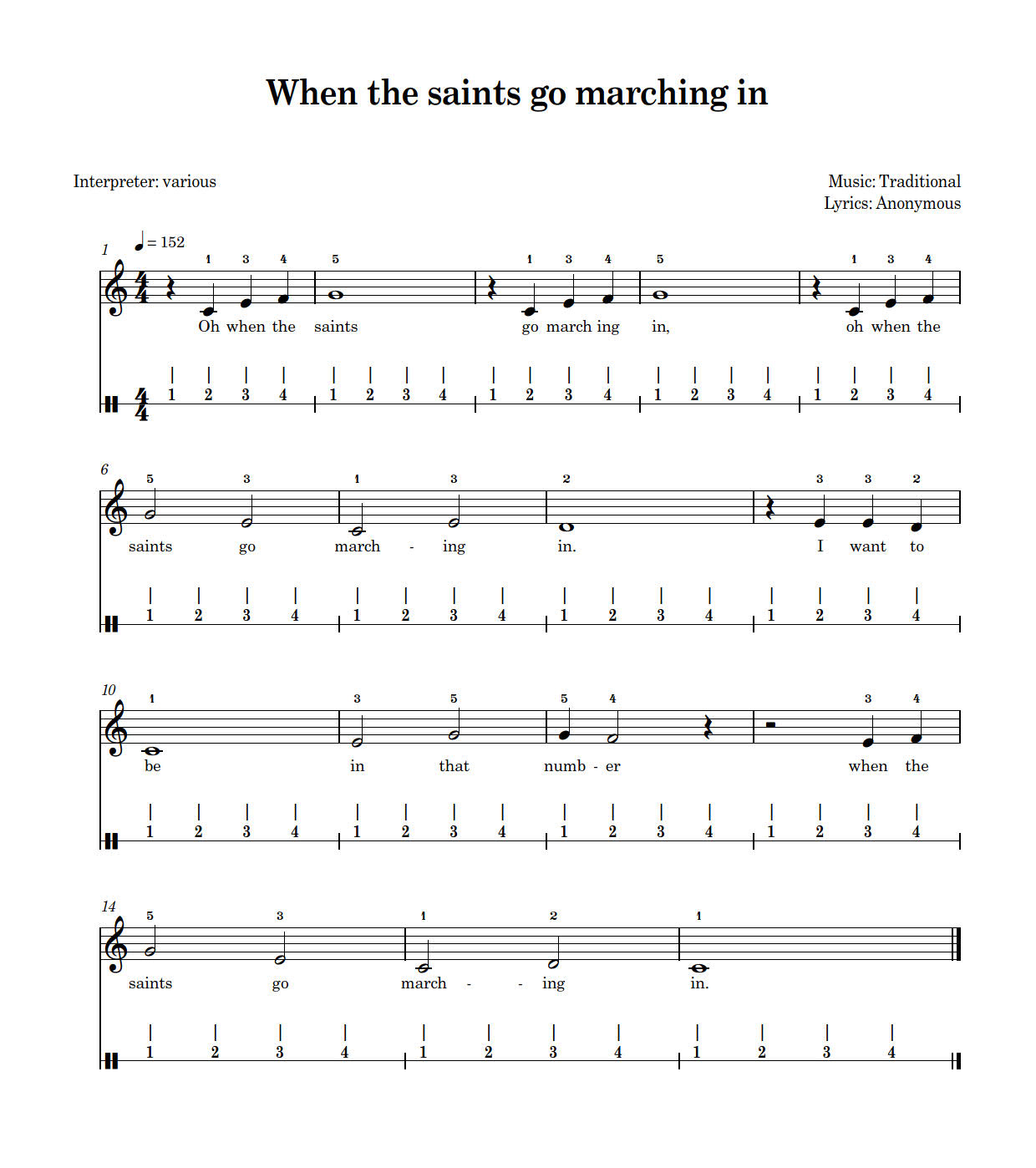 Rhythmus Noten lernen - Leadsheet mit Taktraster
